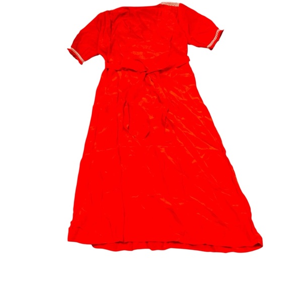 NWT J. Crew Smocked-trim Midi Dress Crepe de Chine Vintage Red - Picture 7 of 14